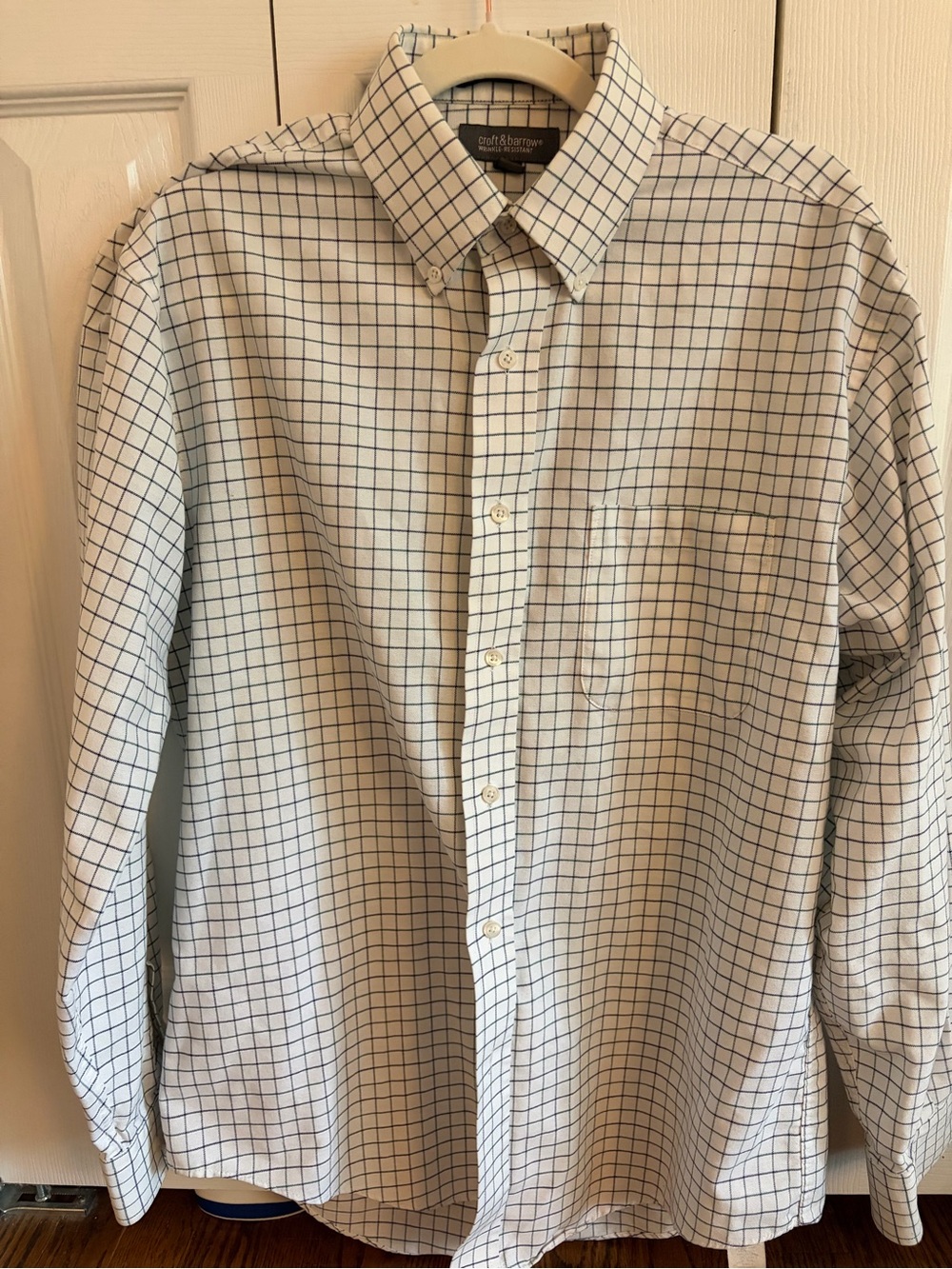 croft & barrow White Button-Down Shirt with Navy Windowpane